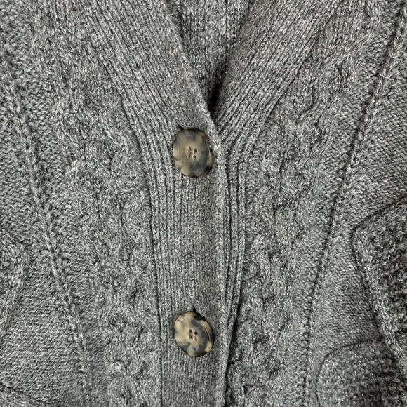 Madewell Cardigan S Cable Knit Cropped Wool Blend Gray Silver Fisherman Preppy - Picture 9 of 16